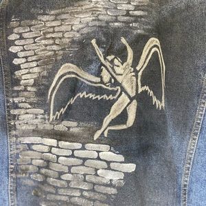 Custom painted 70s lined Trucker jean jacket Led Zeppelin Swan Song Pink Floyd